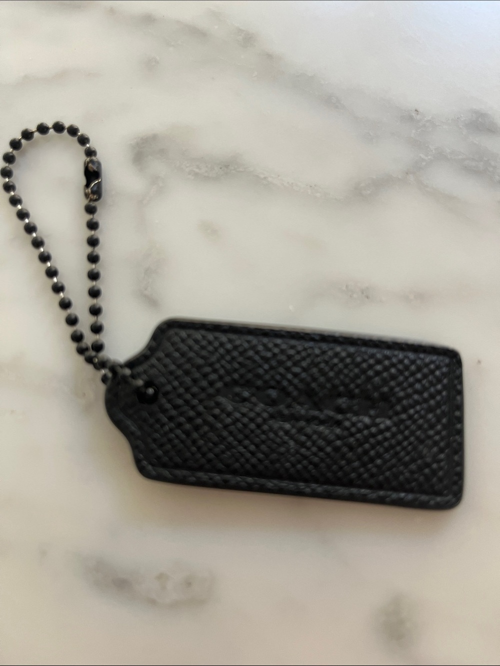 Coach Black Textured Leather Tag Key Holder with Ball Chain